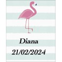 Grand autocollant flamant personnalisé avec nom et date