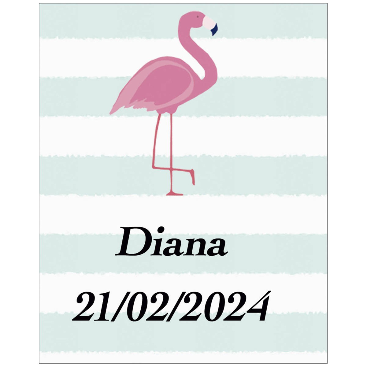 Grand autocollant flamant personnalisé avec nom et date