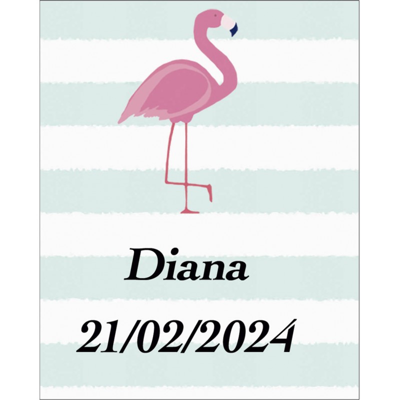Grand autocollant flamant personnalisé avec nom et date