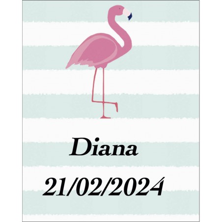 Grand autocollant flamant personnalisé avec nom et date
