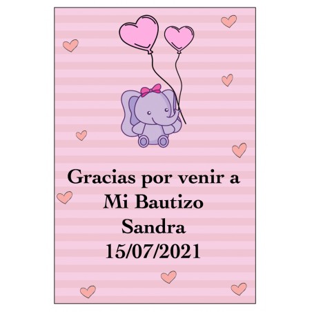 Sticker éléphant rose personnalisé pour baby shower ou baptême