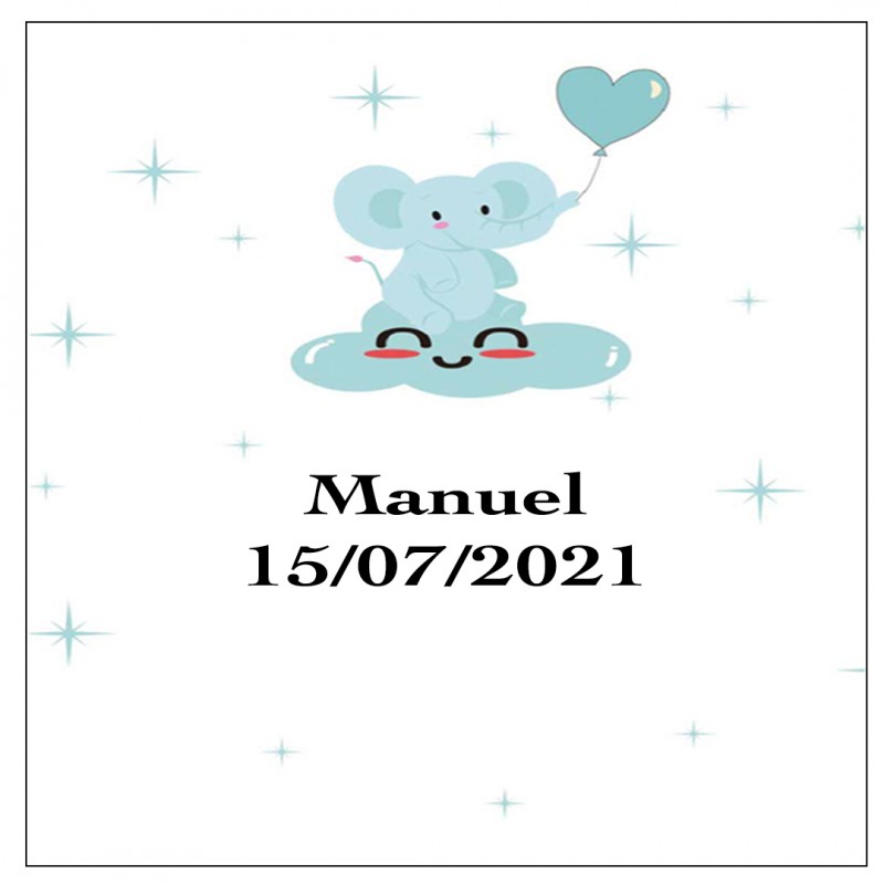 Sticker éléphant Bleu, Carré Personnalisé Pour Baptême Sticker éléphant Bleu, Carré Personnalisé Pour Baptême