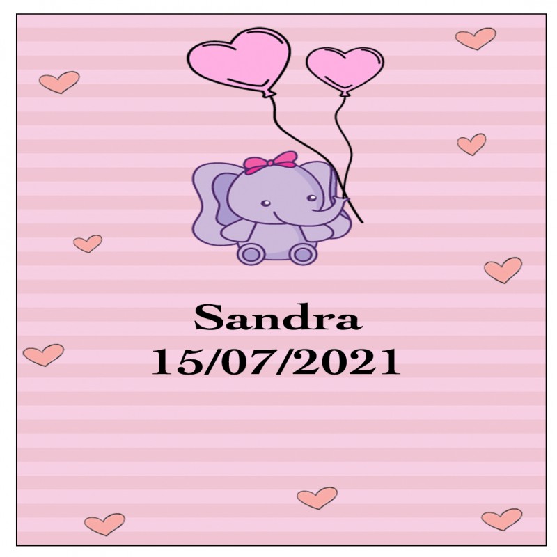 Sticker éléphant Rose, Carré Personnalisé Pour Baptême Sticker éléphant Rose, Carré Personnalisé Pour Baptême