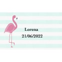 Autocollant flamant rose personnalisé avec nom et date