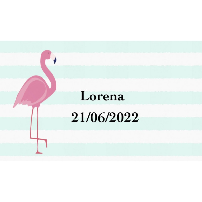 Autocollant flamant rose personnalisé avec nom et date
