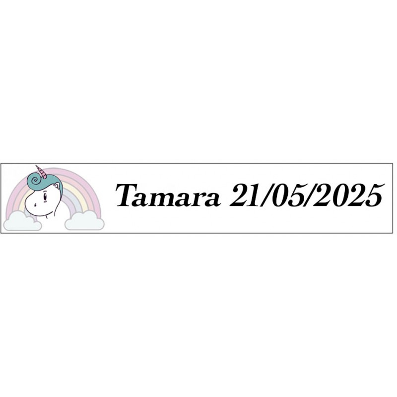 Sticker Licorne Arc En Ciel, Rectangulaire Personnalisé Avec Nom Et Date Sticker Licorne Arc En Ciel, Rectangulaire Personnalisé Avec Nom Et Date
