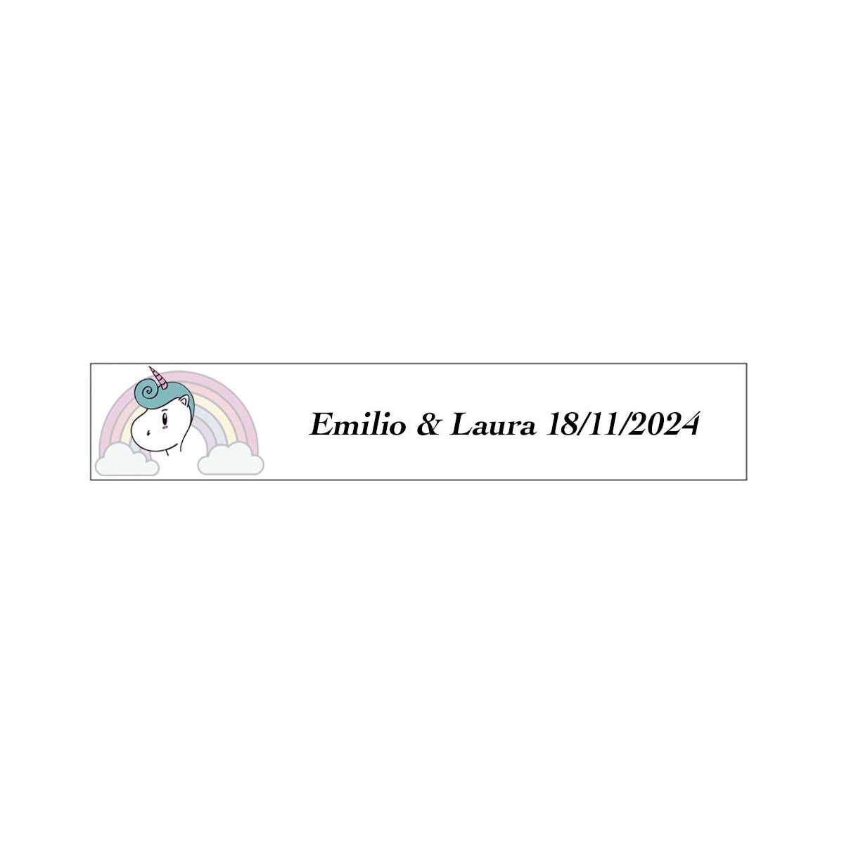 Autocollant licorne arc-en-ciel rectangulaire personnalisé pour les mariages