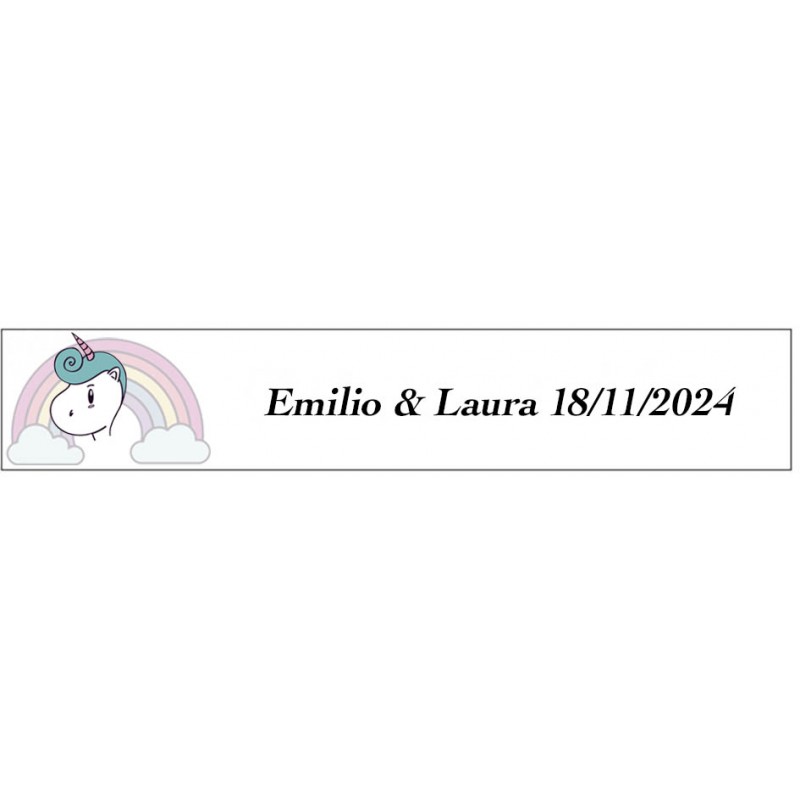 Autocollant licorne arc-en-ciel rectangulaire personnalisé pour les mariages