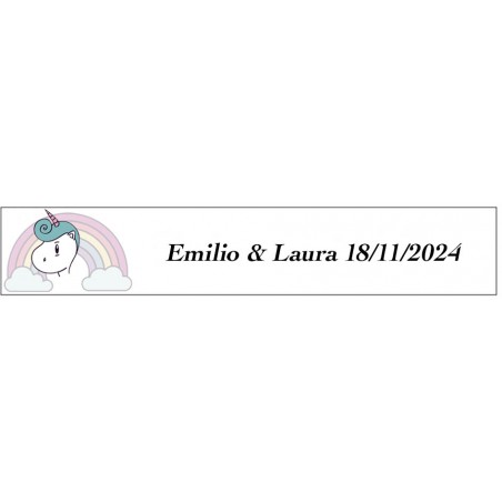 Autocollant licorne arc-en-ciel rectangulaire personnalisé pour les mariages