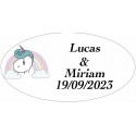 Autocollant de mariage personnalisé ovale licorne arc-en-ciel