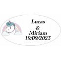 Sticker licorne arc en ciel ovale personnalisé pour mariages