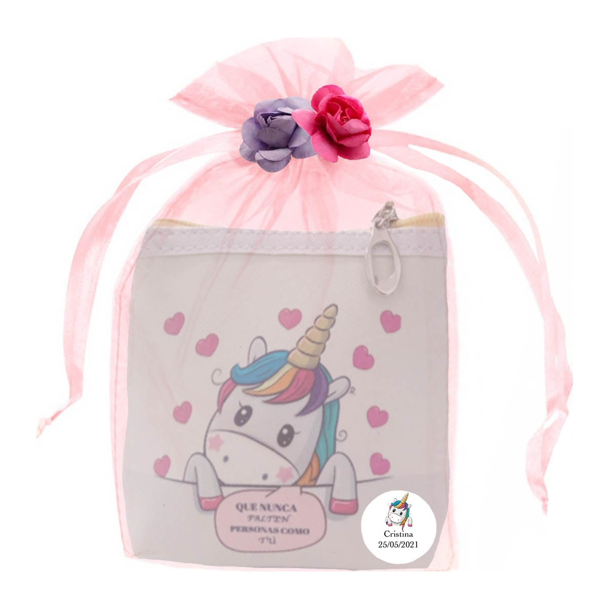 Porte-monnaie licorne personnalisé avec sac en organza Détail original pour événements