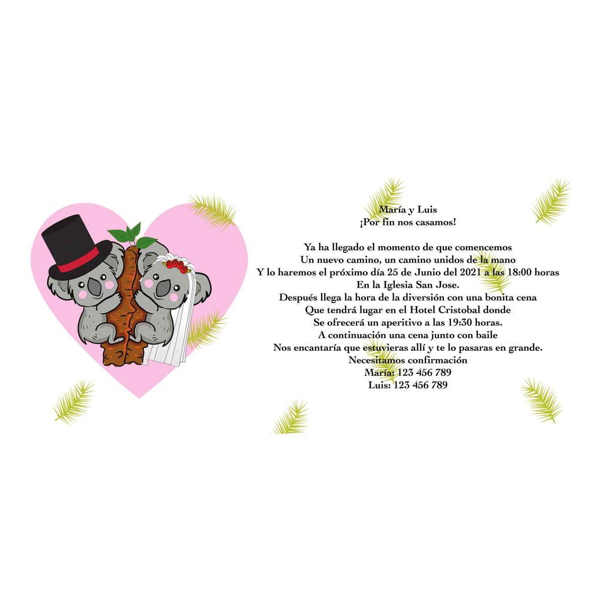 Invitation de mariage koala
