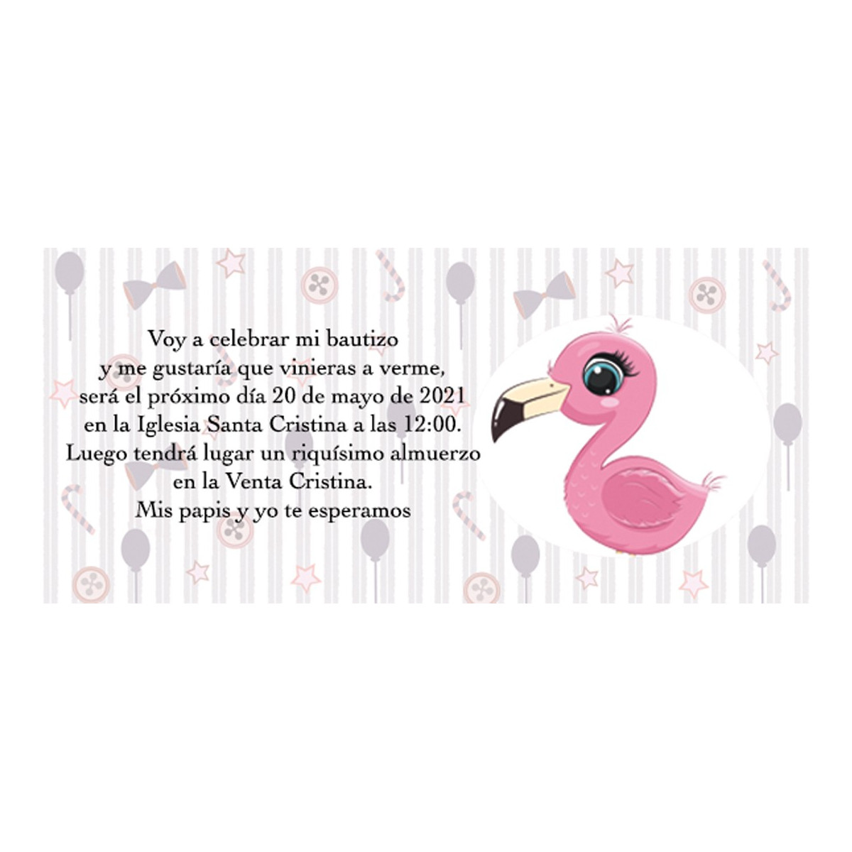 Invitations de baptême flamant personnalisées