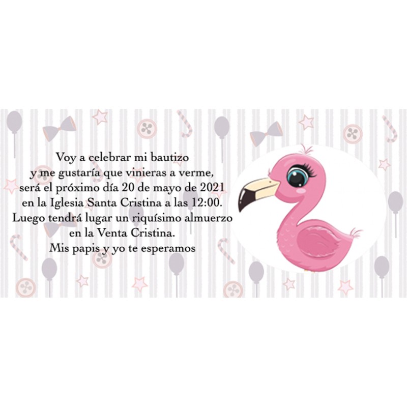 Invitations de baptême flamant personnalisées
