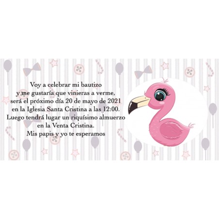 Invitations de baptême flamant personnalisées