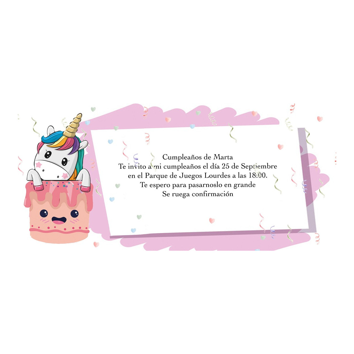 Invitation licorne personnalisée pour anniversaire