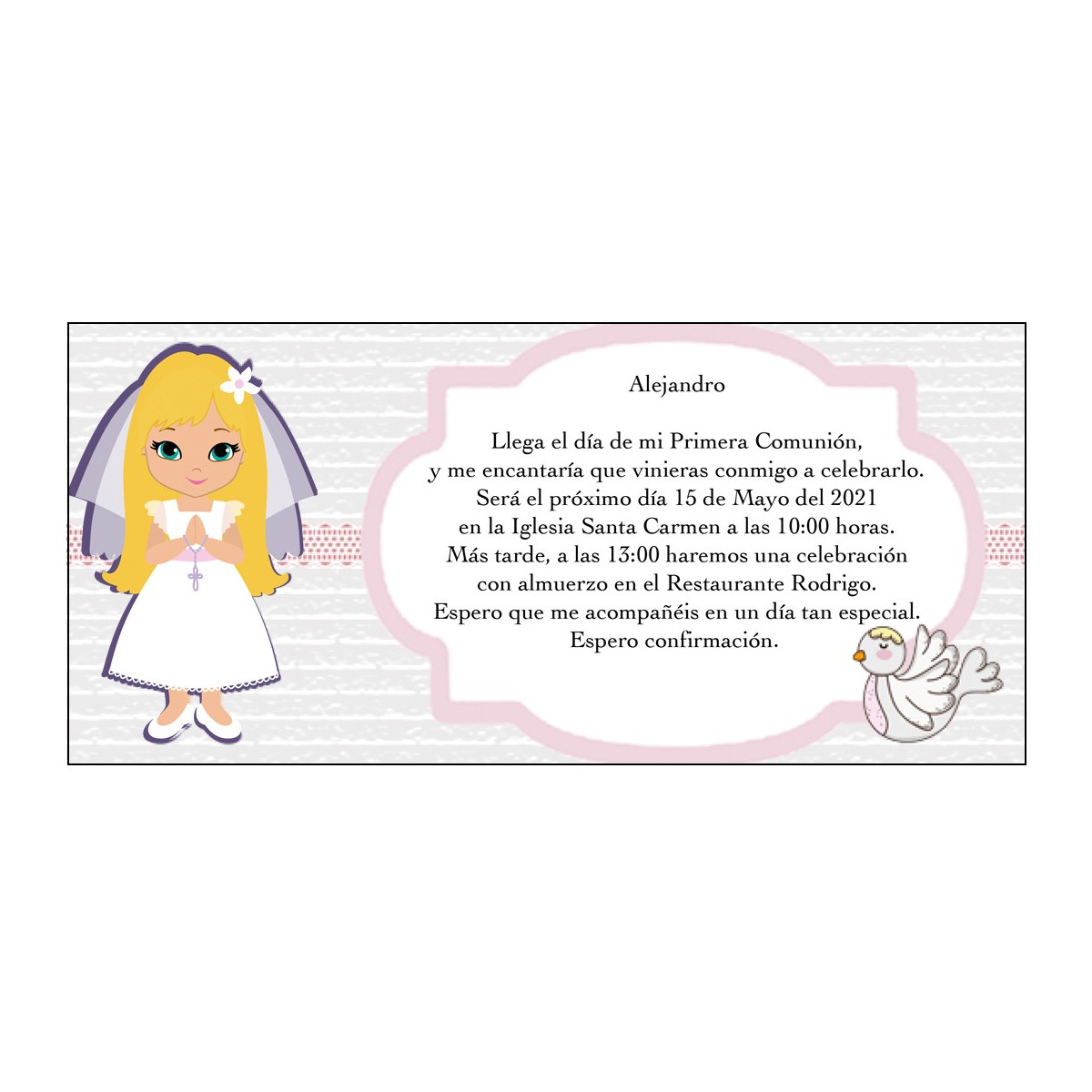 Invitation de communion fille personnalisée
