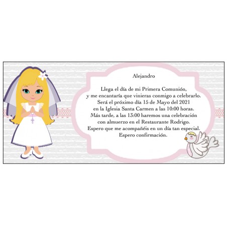 Invitation De Communion Fille Personnalisée
