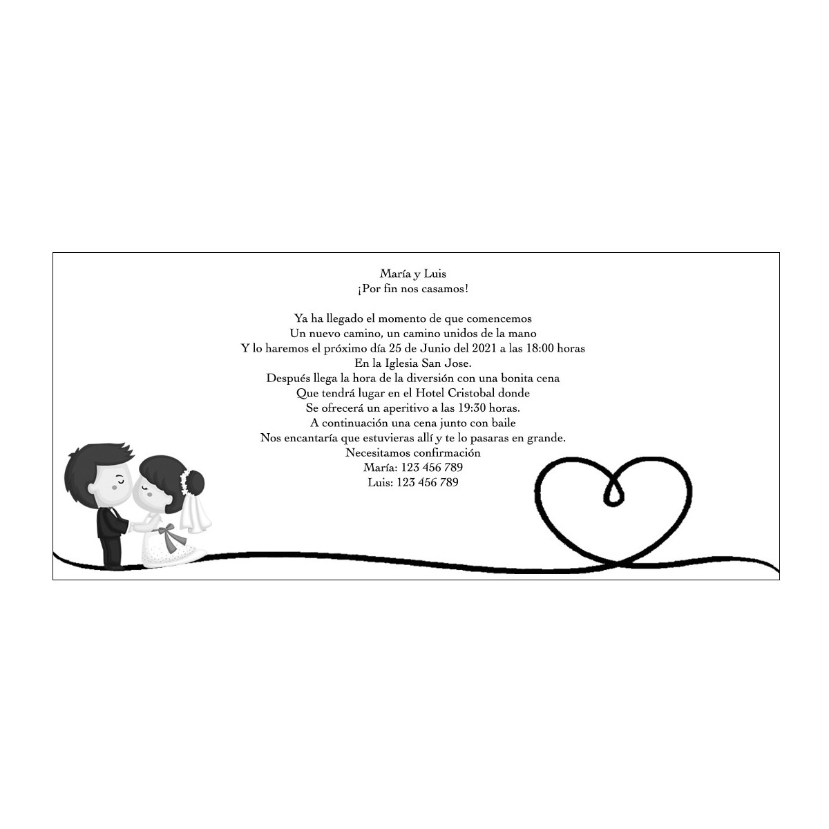 Invitations de mariage personnalisées en noir et blanc