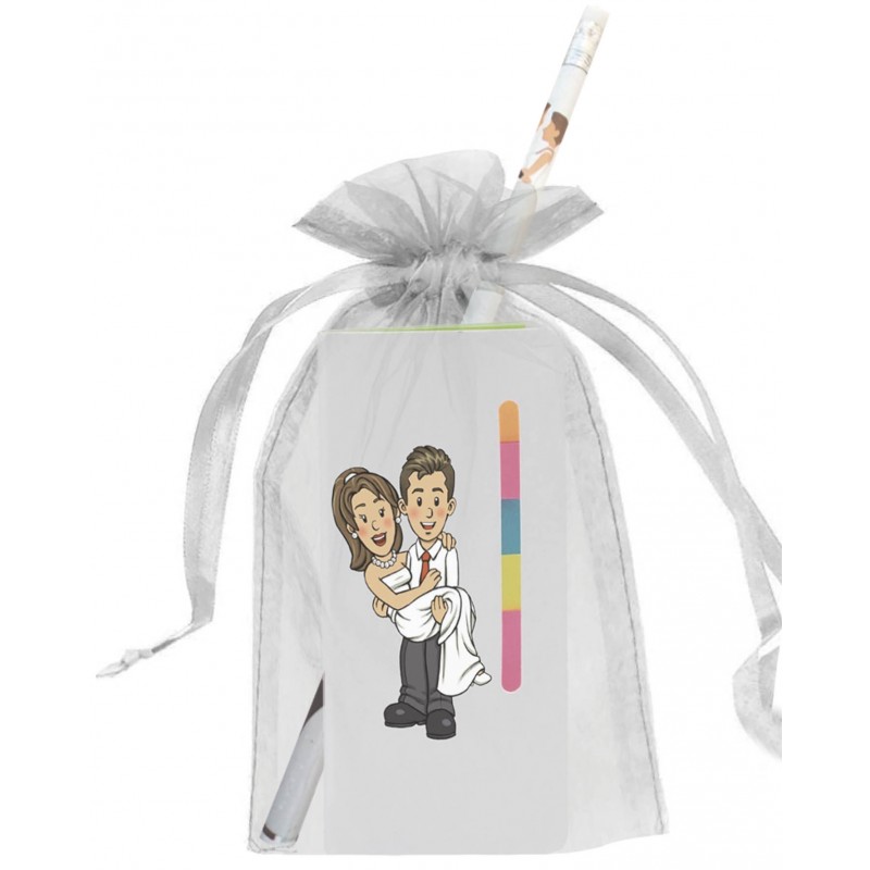 Bloc notes de mariage avec adhésif crayon et sac en organza