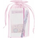 Cahier éléphant personnalisé avec stylo et sac de baptême en organza