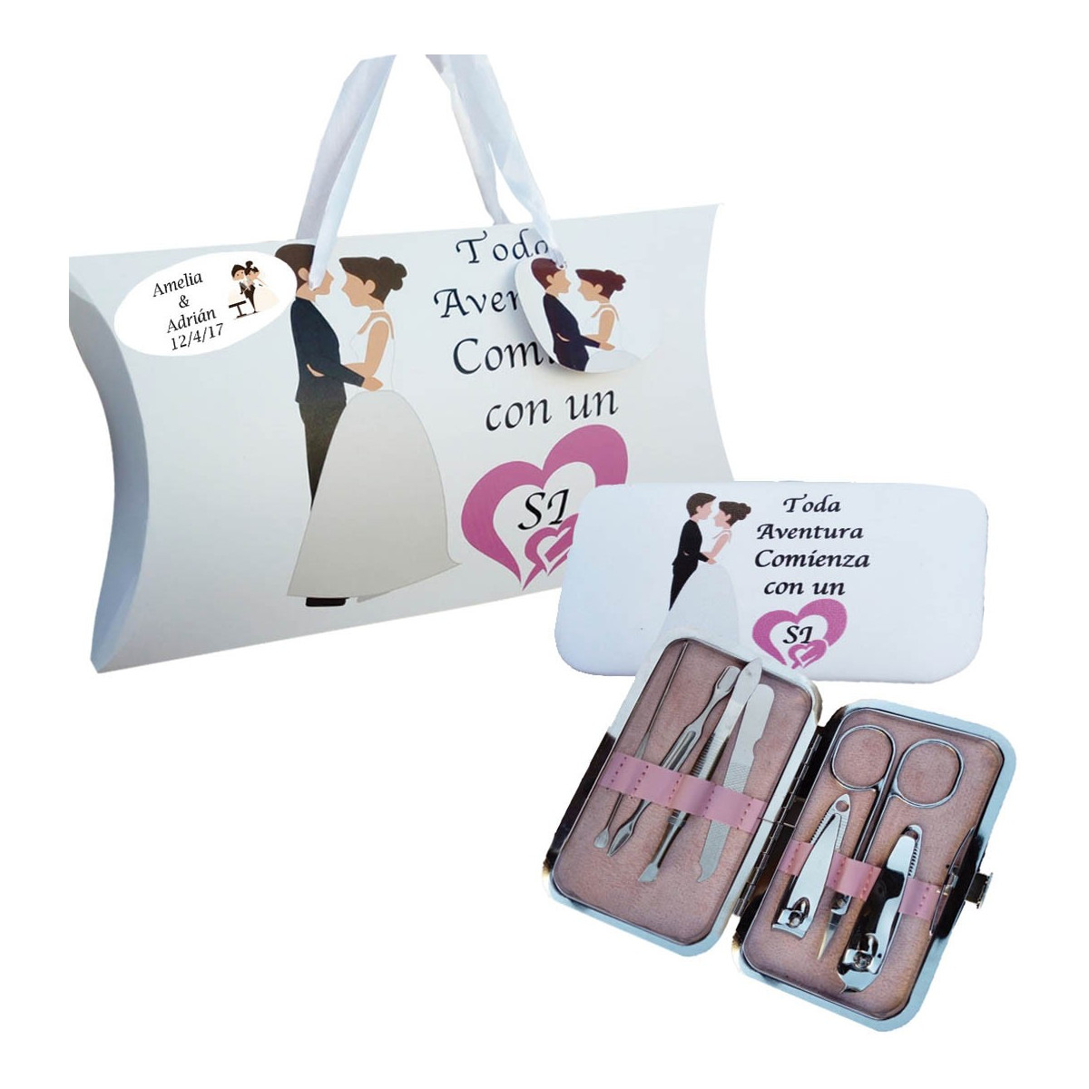 Manucure de mariage personnalisée avec boîte et phrase