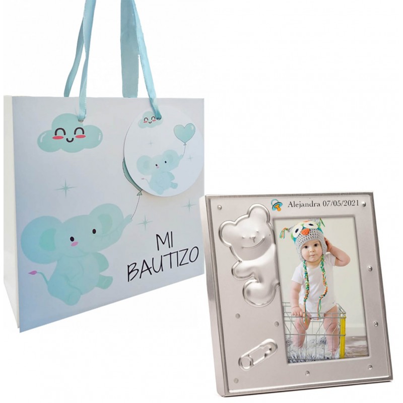 Cadre photo personnalisé avec sac pour les détails du baptême Cadre photo personnalisé avec sac pour les détails du baptême