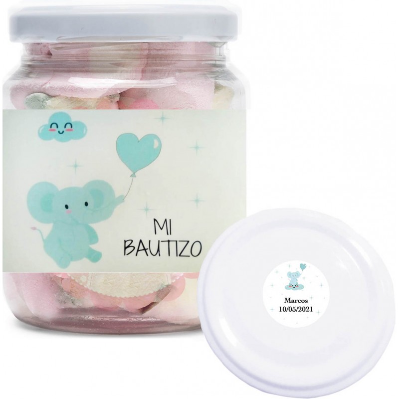 Bocal en PVC transparent personnalisé pour baptême avec des nuages sucrés