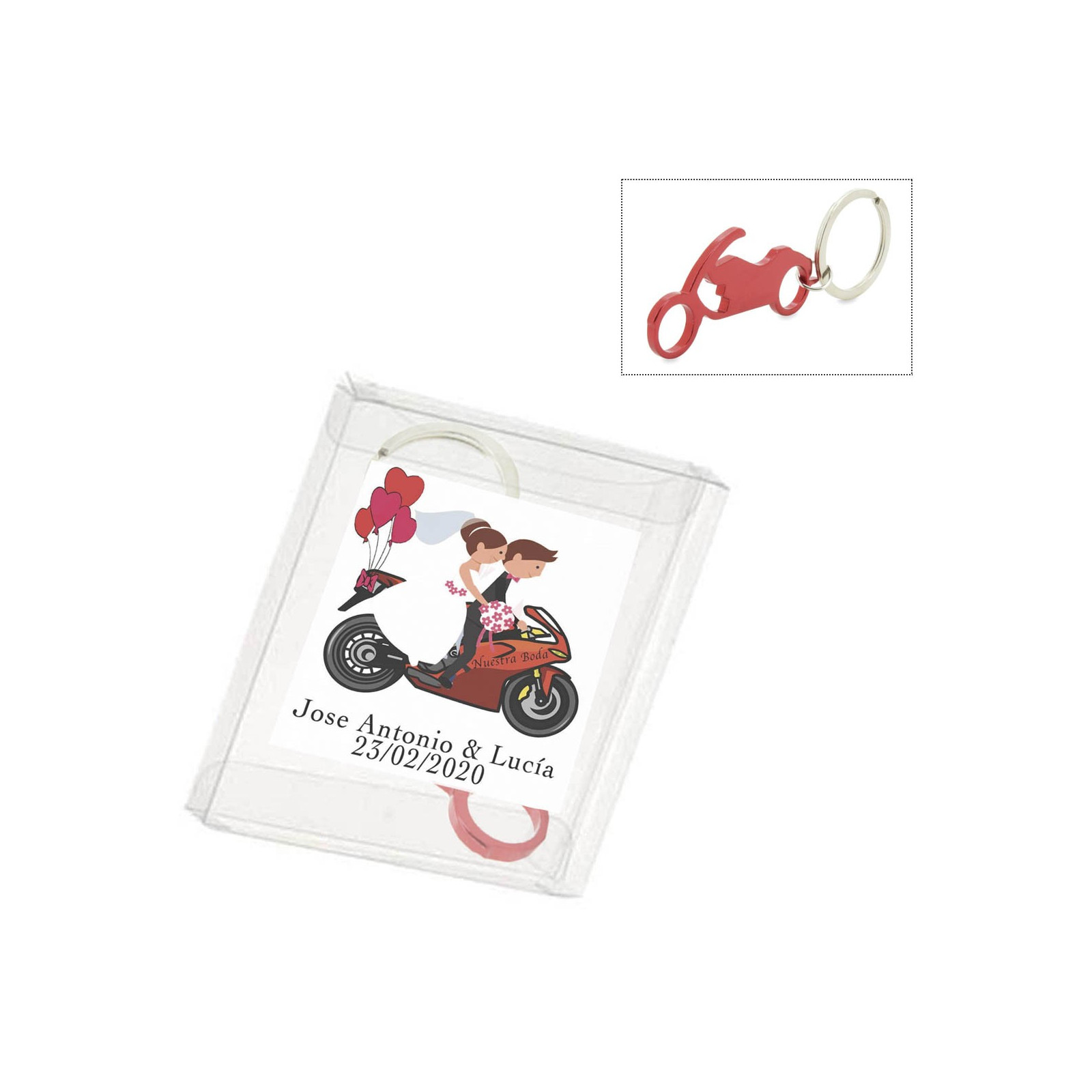 Porte clés moto en boite acétate avec autocollant personnalisé