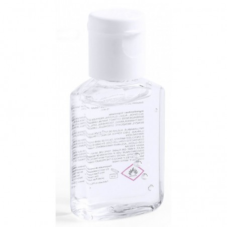 Gel hydroalcoolique avec autocollant personnalisé, présenté dans un sachet en organza