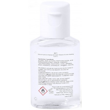 Gel hydroalcoolique avec autocollant personnalisé, présenté dans un sachet en organza