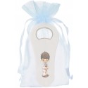 Ouvre-bouteille blanc pour communion dans un sac en organza