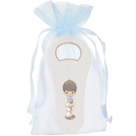 Ouvre-bouteille blanc pour communion dans un sac en organza