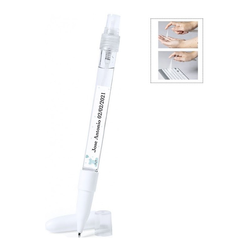 Stylo blanc avec pulvérisateur rechargeable personnalisable pour baptême d'enfant