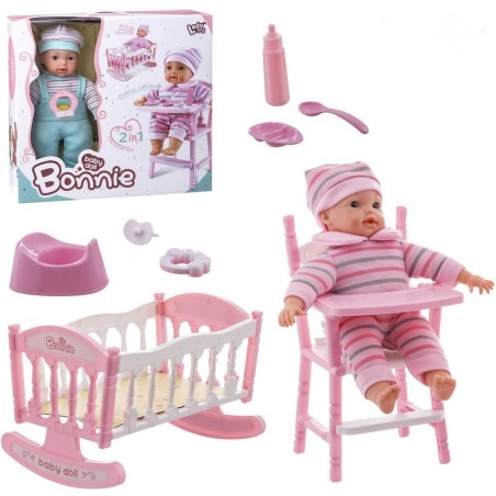 Poupée Bonnie Avec Chaise Haute, Lit Accessoire Et Son