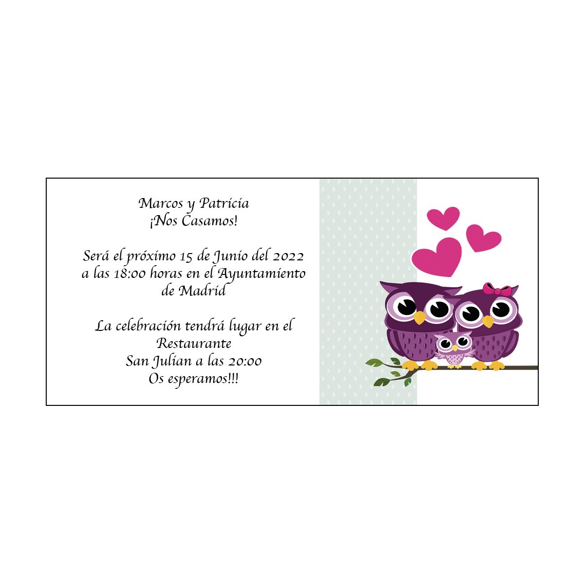 Invitations de mariage avec hiboux