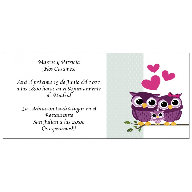 Invitations de mariage avec hiboux