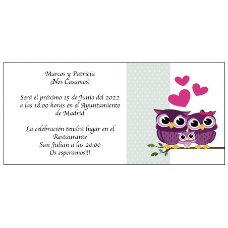 Invitations de mariage avec hiboux