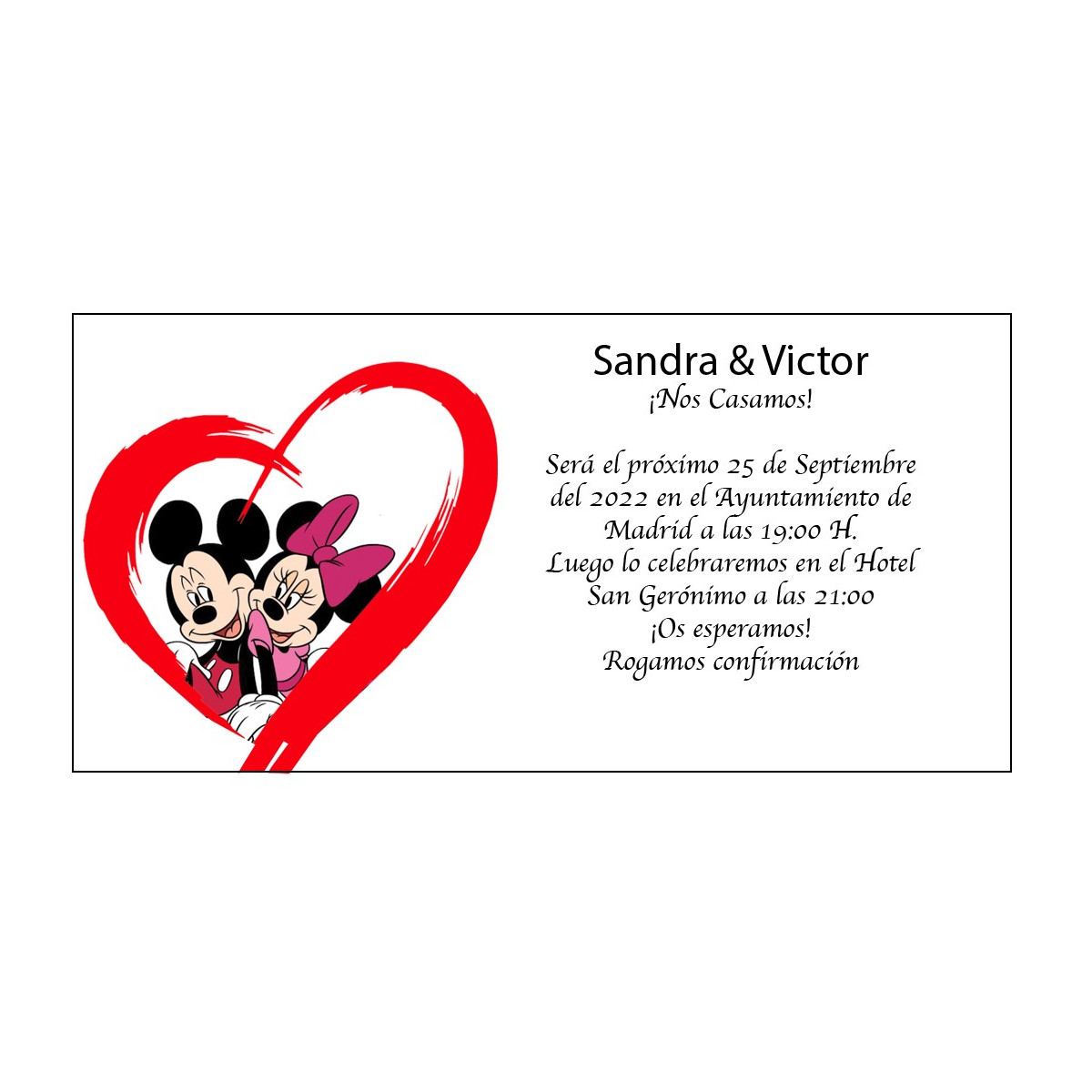 Invitations de mariage Mickey et Minnie