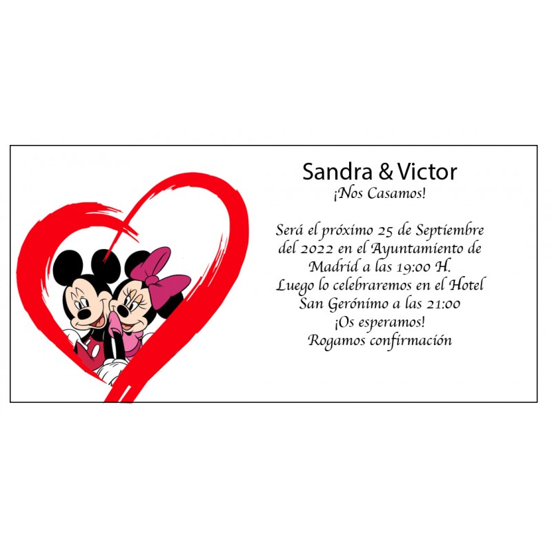 Invitations de mariage mickey et minnie