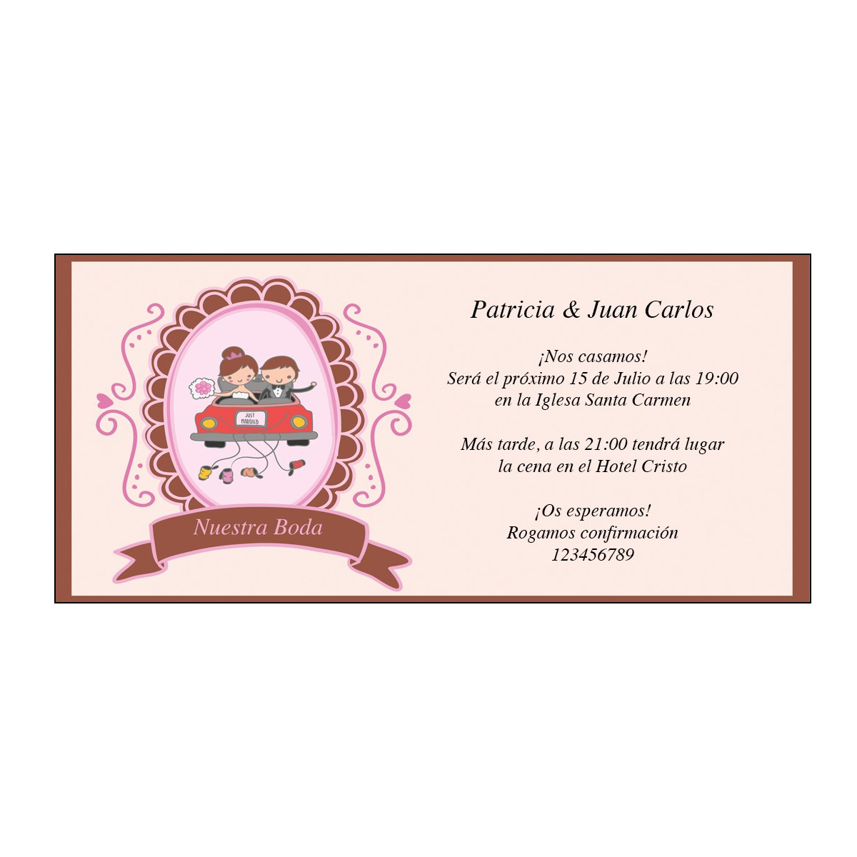 Invitations de mariage mariés dans une voiture