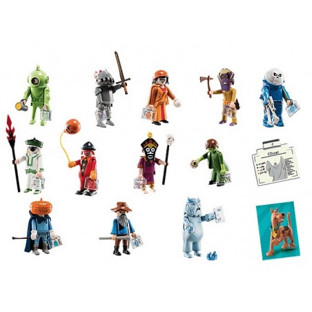 Affichage avec 48 sachets surprises de Playmobil de la série Scooby Doo