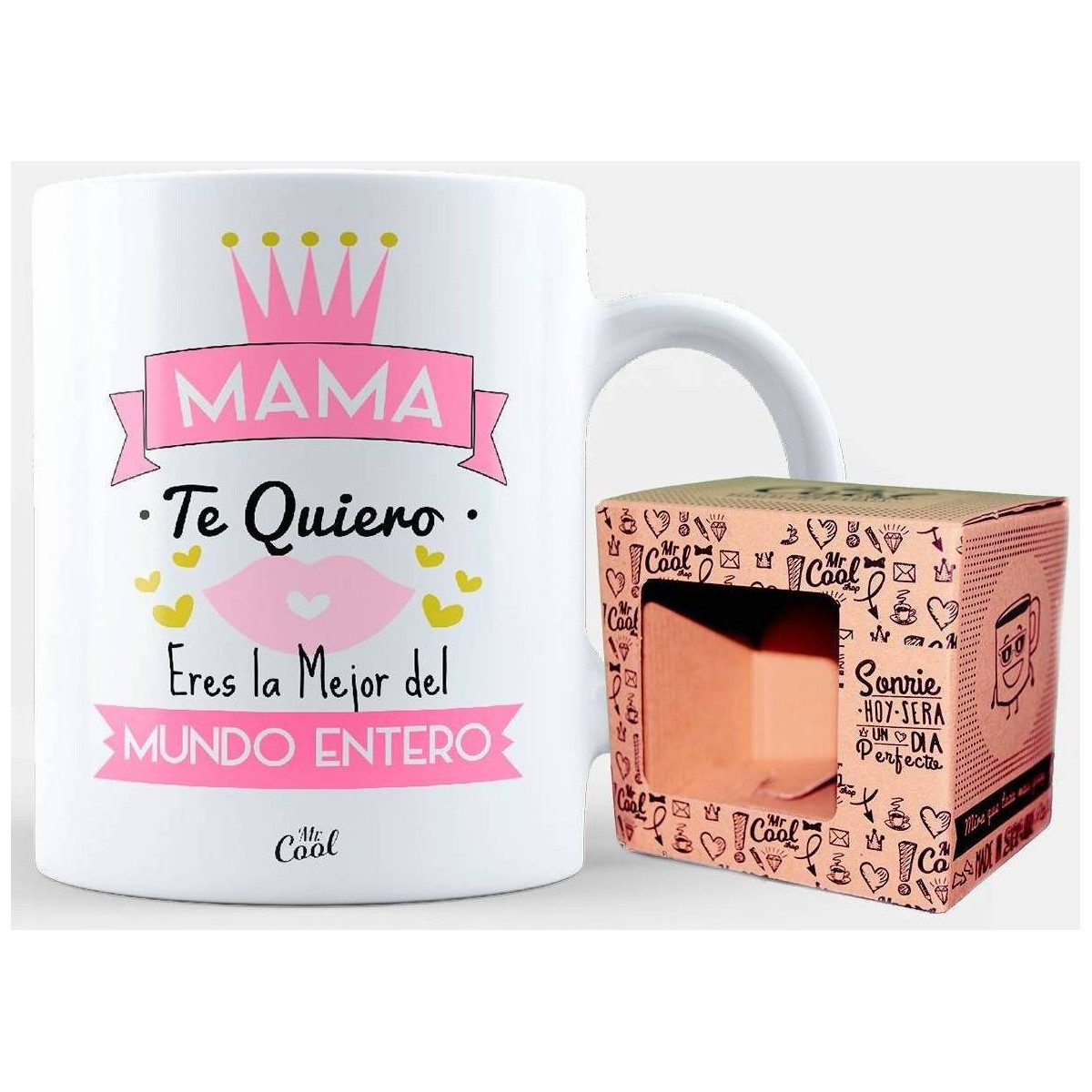 Mug avec phrase pour maman en blanc présenté dans une boîte