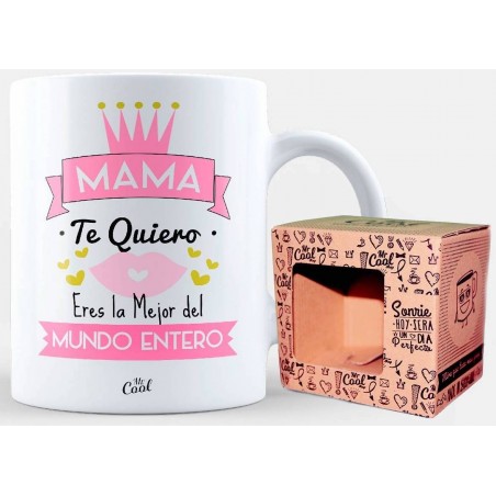 Mug avec phrase pour maman en blanc présenté dans une boîte