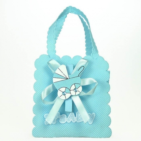 Sac de baptême décoré en bleu