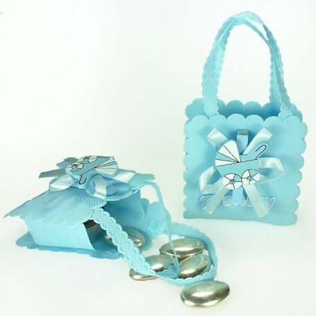 Sac de baptême décoré en bleu