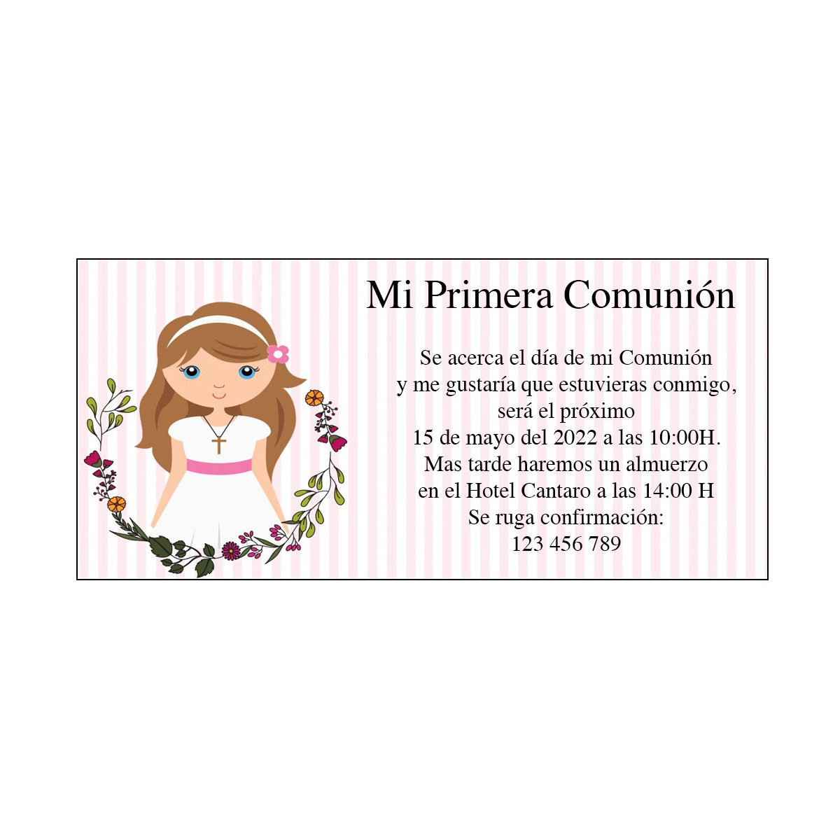 Invitations de communion personnalisées pour fille