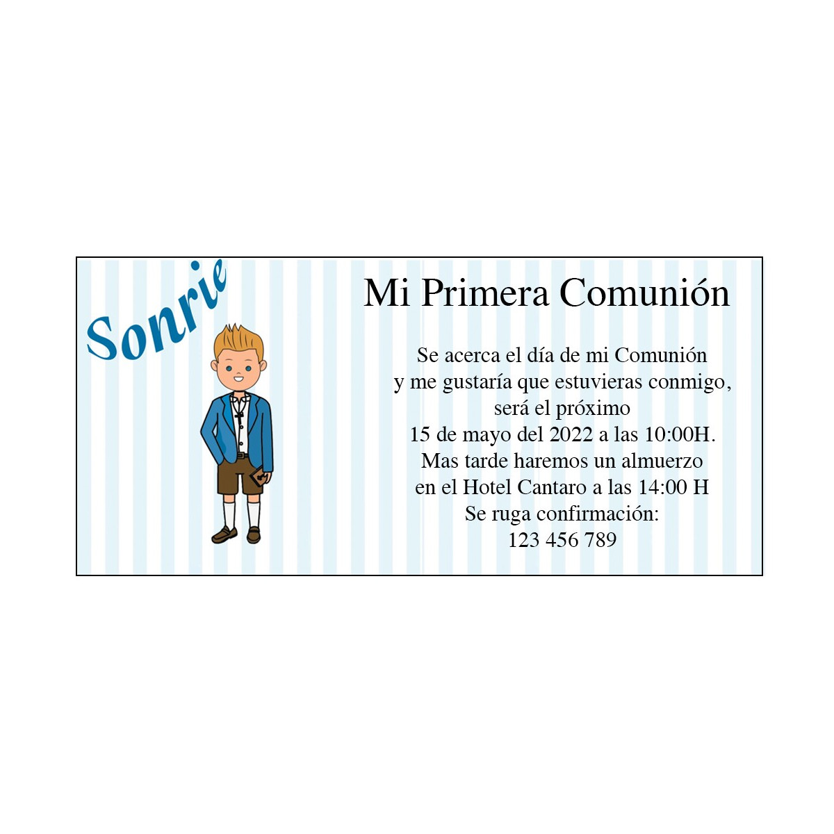 Invitation de communion de garçon personnalisée