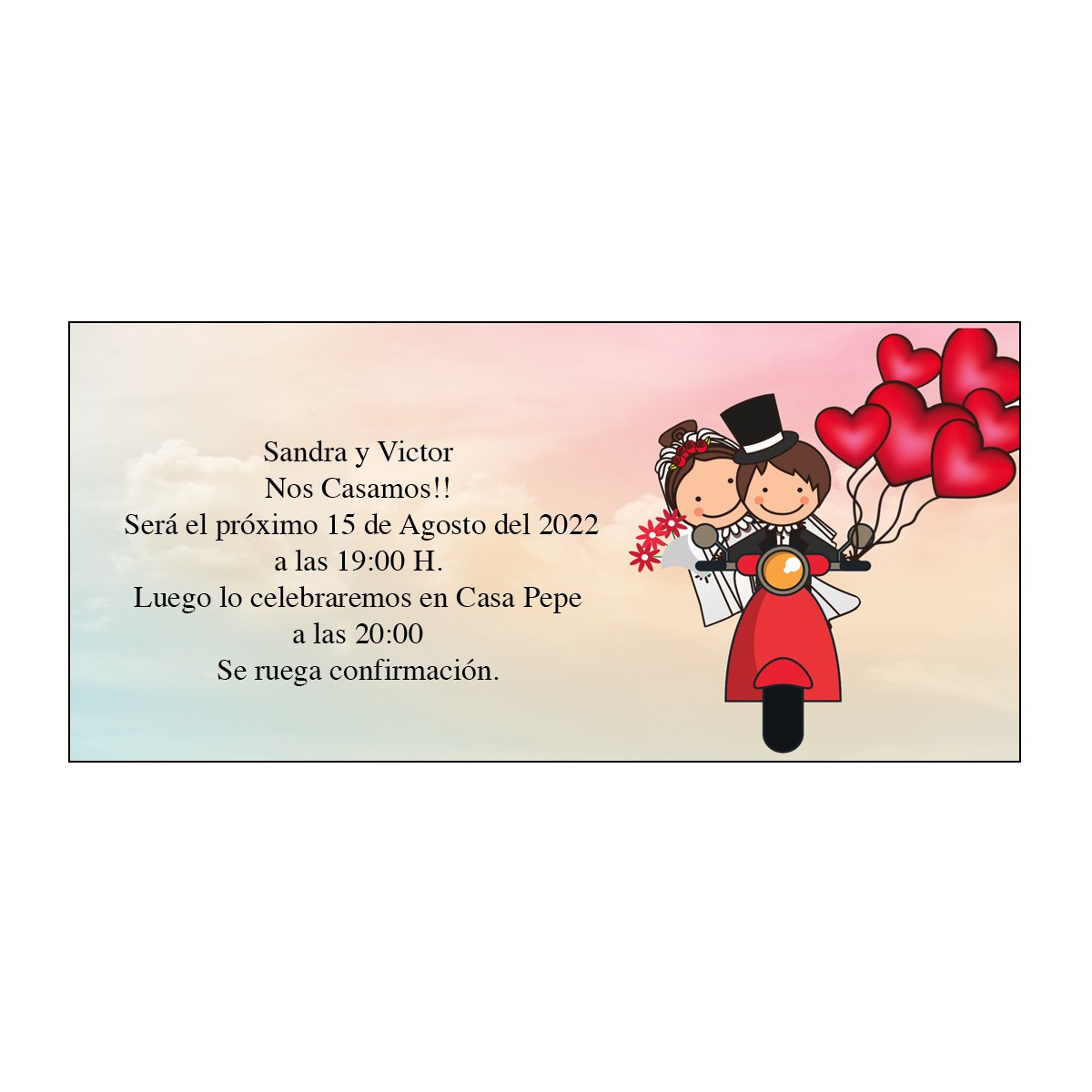 Invitations de mariage mariés vespa